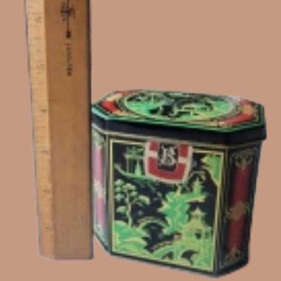 Vintage 1950s Chinoiserie Hinged Lid Tin Canister for Bristow of Devon Candies - Picture 6 of 6